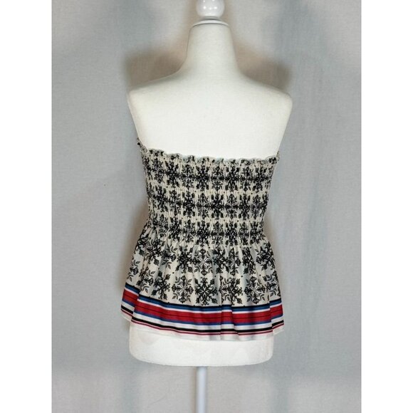 Zara Women Size L Smocked Floral Strapless Peplum Top With Striped Hem - Picture 4 of 6